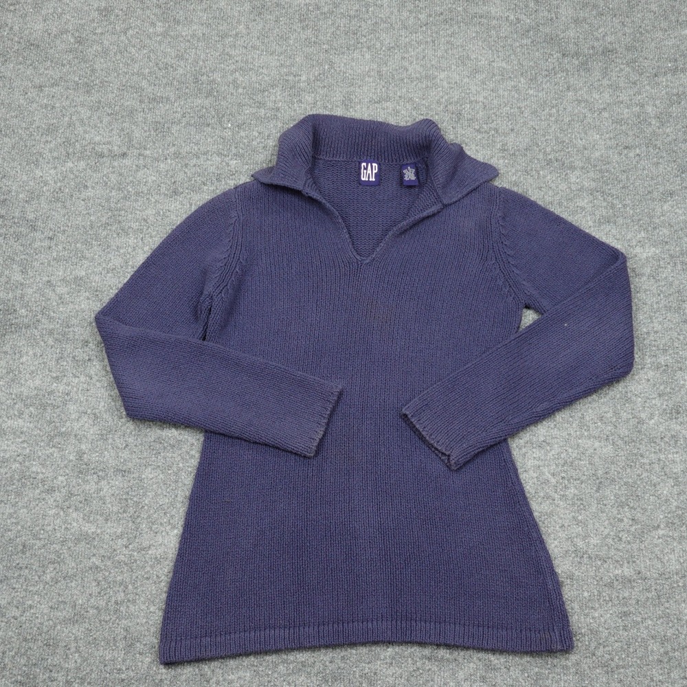 GAP Sweater Women Small Purple Split Collar V-Neck Ribbed Cotton Blend Pullover